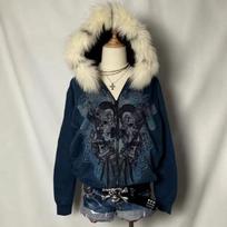 American Retro Y2k Harajuku Spice Girls Hoodie Women Loose Long Sleeve Skulls Fur Collar Zipper Coats Vintage Casual Chic Tops XS gray