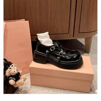 ! Platform-soled Loafu women's small leather shoes double buckle with round head single shoes 35 juoda