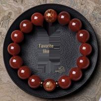 Genuine Red Agate Bracelet with Zodiac Guardian Buddha Beads for Men and Women Bead Diameter 14mm gray