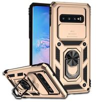 Skirta Samsung Galaxy S10 S10 Plus dėklas Atsparus smūgiams Šarvuotas Stumdomas kameros apsauga Telefono dėklas skirta Samsung S10 S10+Plus Žiedo laikiklis Dangtelis For Samsung S10 4G auksas