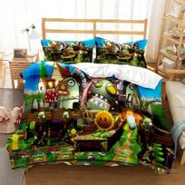 Plants Vs ZombieBedding Sets Zombie US/Europe/UK Size Quilt Cartoon Bed Cover Duvet Cover Pillow Case 2-3Pieces Sets Adult Boys 135x200cm beige