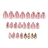 24Pcs Golden Cat Eyes Press on Nails, Nude Pink Almond Stick-on Fake Nails for Women, Removable Full Cover Glue on False Nails 24PCS white