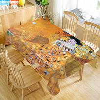 Custom The Kiss Gustav Klimt Table Cloth Holiday Party Waterproof Oxford Fabric Rectangular Tablecloth Home Party Tablecloth 70x120cm beige