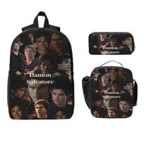 Damon Salvatore Kids Backpack Lunch Box Pen Bags for Boys Girls Preschool Backpacks Cute Schoolbag Bookbag Set black