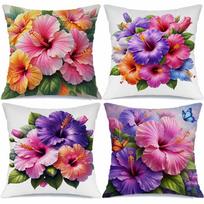 Vibrant Hibiscus Flower Pillow Covers Tropical Floral Bouquet Art Decorative Throw Pillow Cases Exotic Summer Home Decor pcs 40cmx40cm(16x16Inch) white
