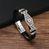 Senovinė Vikingų Pintos Odos Apyrankė Nordic Celtic Knot Valknut Simbolis Magnetinis Apyrankė Vyrams Papuošalai brown