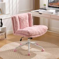 W26.4 inch Wider Seat Office Chair,Artificial rabbit hair Home Chair with Metal Base,Adjustable Desk Swivel Chair,Vanity Chair(Pink) ,DE1875PK 63 x 67 x 94 cm rožinė