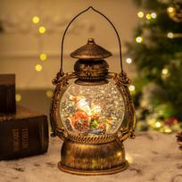 Christmas retro cartoon water-filled music box Christmas snow music box decoration gift night light brown