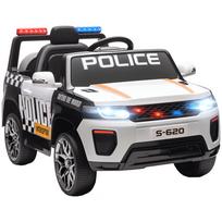 Elektrinis policijos automobilis vaikams su nuotolinio valdymo pultu, dviejų variklių, sirena, keturių ratų pakaba ir priekiniais žibintais - Baltas