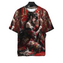 Japanese Style Samurai Katana Girl Tattoo T-shirts 3D Printed Fashion Men Women Harajuku Short sleeve Tee Top Oversized Clothing L brown