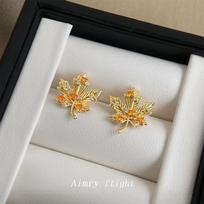 Original Maple Leaf designer micro-inlaid zircon needle autumn and winter new earrings, stud earrings gray