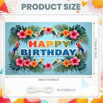 Banner Vibrant Color Scheme Birthday Party Banner Luau Birthday Banner Floral Border For Adult Birthday Luau Party Indoor blue