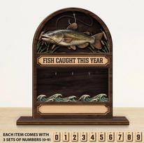 Custom 2-Layer Wooden Fish Caught Tracker Sign Personalized Fishing Log Board with Sliding Number Tiles Year-Round Catch Counter (as the picture,5in 7in) black