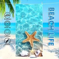 Microfiber Beach Towel Starfish Seahorse Design Thin Absorbent Extra Large Towel for Beach Swimming Camping Yoga Bath Sports 50x100 CM blue