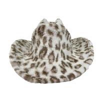 Fuzzy Leopard Cowboy Hat Wide Brim Plush Cowboy Hat Retro Faux Fur Western Hat  Autumn Winter šviesiai smėlio spalvos