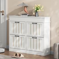 Modern Shoe Cabinet Rack, Storage Cabinet for the Entrance Area, 4 Tilt Doors with 8 Compartments, with Black Handle, MDF, White, 105x24x83cm 105 x 24 x 83 cm balta