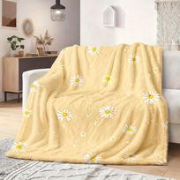 1pc Ultra-Soft Comfortable Skin-Friendly Daisy Pattern Fleece Blanket, Winter Warmth, Exquisite Gift, Machine Washable, Non-Shedding, Sofa Throw/Livin 75X95CM white
