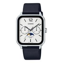 CASIO Standard Moon Phase Analog Mens Watch MTP-M305L-7AV Black Leather Band Silver Overseas Model white