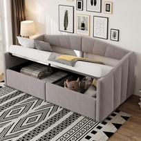 Apmušta lova-sofa 90*200 cm, su hidrauline saugykla, su groteliniu rėmu ir porankiais, Klasikinė dryžuota, Viengulė lova, Aksominis audinys, Šviesiai pilka 212 x 95 x 62 cm šviesiai pilka spalva