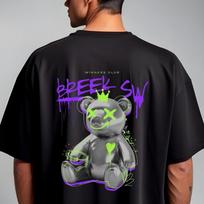 Maištingo lokio grafiti marškinėliai ir vaikiški marškinėliai: Streetwear Meškiuko Urbaninio meno Grafinis T-shirt 120 black