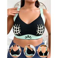 1XL-4XL Plus Size European and American Seamless Wireless Comfortable Bra with Color Block Design 1XL juoda