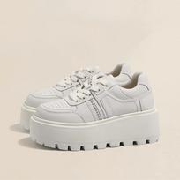 Women Sports Shoes Fashion Thick Sole Lace Up Vulcanized Shoe  Casual Student Heightening Shoes Couple Shoes Sneakers 35 balta