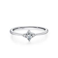 Women's Light Luxury S925 Sterling Silver Rhombus Zircon Ring, Simple Stackable Design for Index Finger Size 5 white