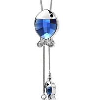 Women Necklace Shining Rhinestones Inlay Tulip/Rose Flower Swan/Bow Tassel Charms Dress-Up Multiple Styles Long Sweater Chain Party Dress Necklace R blue