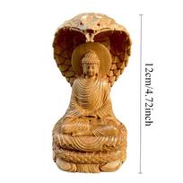 1PC Snake Buddha Statue Cliff Cypress Wood Carving Snake Protecting Buddha Figurine Living Room Ornaments Home interior Decor brown