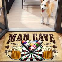 Man Cave Beer Doormat Flannel Style Rug, Dartboard Pool Balls Design Non-Slip Machine Washable Door Carpet for Recreation 40x60cm white