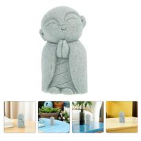 2Pcs Japanese Buddha Statues Sandstone Jizo Praying Smiling Monk Feng Shui Zen Garden Meditation Home Decor Sculpture China Mainland gray