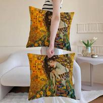 Gustav Klimt Oil Painting Pillow Case Anti-Dustmite Pillowcase Invisible Zipper Silky Sofa Cushion Cover Peach skin 18*18(CM)-1Pcs black