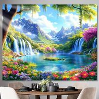 A vibrant waterfall garden wall mural perfect for indoor and outdoor use in a home or office (as the picture,100x150cm) white