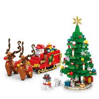 Creativity Winter Village Christmas Train Christmas Tree Elk Christmas House Building Blocks Bricks Kids Toys Christmas Gift green