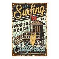 Vintage Hawaii Surfs Up Beach Welcome Metal Tin Sign  Ocean Poster for Cafe Bar Outdoor Decor Home Wall Decoration 20x30cm（7.8x11.8inch） beige
