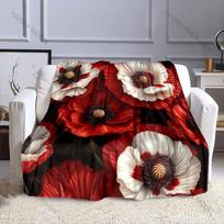 1 vnt. Raudonos ir baltos aguonų rašto pledas Flanelės medžiaga Minkštas šiltas visais metų laikais Namams Lauke Stovyklavimui Iškyloms Kemperiui 150X200CM black