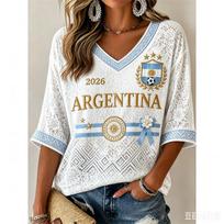 2026 Nauji moteriški Argentinos 3D spausdinti futbolo marškinėliai Šeimos derinimo marškinėliai Tinka kasdieniam ir treniruočių dėvėjimui Greitai džiūstantys L gray