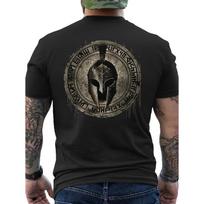 Men's Spartan Warrior Helmet Greek Key Design T-Shirt - Black with Golden & White Print, Short Sleeve Round Neck Casual Tee Suitable for History S juoda