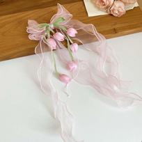 Fairy Style Tulip Hair Clips Pendant Tassel Organza Bowknot Barrette  Feminine rožinė