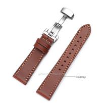 Smooth Calfskin Leather Watch Band 20mm 22mm Straps Stainless Steel Butterfly Buckle Leather Bracelet Black Brown Wristband Belt 20mm brown