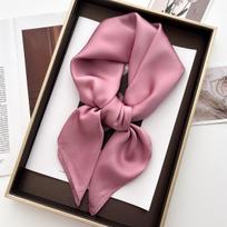 Luxury Print Square Scarf Women Fashion Satin Bandana Lady Shawl and Wrap Headband Scarves Hair Band Neckerchief Hijab 70x70CM pink
