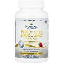 Nordic Naturals, „ProOmega® 2000“ žuvų taukai vaikams, nuo 12 metų, braškių skonio, 60 minkštųjų kapsulių