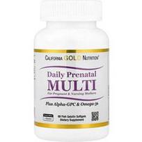 California Gold Nutrition, Prenatalinis multivitaminas su alfa-GPC ir omega-3, 60 žuvies želatinos minkštųjų kapsulių