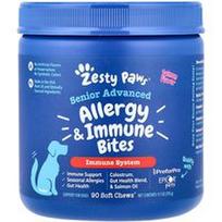 Zesty Paws, Senior Advanced, Alergija ir imuniniai įkandimai, Šunims, Lašiša, 90 minkštų kramtomųjų, 11.1 oz (315 g)