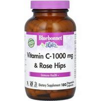 Bluebonnet Nutrition, Vitaminas C – 1000 mg ir erškėtuogės, 180 daržovių kapsulių