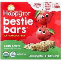 Happy Family Organics, „Happy Tot®“, „Bestie Bars™“, minkšti kepti avižiniai batonėliai su obuoliais ir avižomis, 5 batonėliai po 25 g