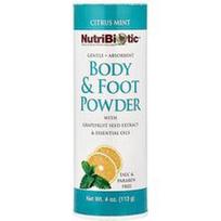 NutriBiotic, Kūno ir pėdų pudra su greipfrutų sėklų ekstraktu ir eteriniais aliejais, citrusinių mėtų skonio, 113 g
