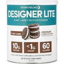 Designer Wellness, Designer Lite, augaliniai + išrūgų baltymų milteliai, šokoladiniai sausainiai ir grietinėlė, 9.03 oz (256 g)