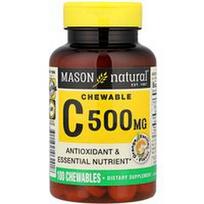 Mason Natural, Vitaminas C, apelsinų vanilė, 500 mg, 100 kramtomųjų medžiagų