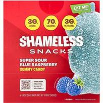 Shameless Snacks, Guminukai saldainiai, itin rūgščios mėlynos avietės, 6 maišeliai, po 1,8 uncijos (50 g)